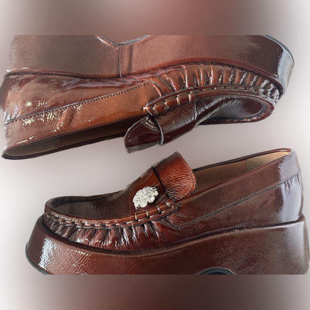 Ganni Leather Crystal Embellishments Loafers